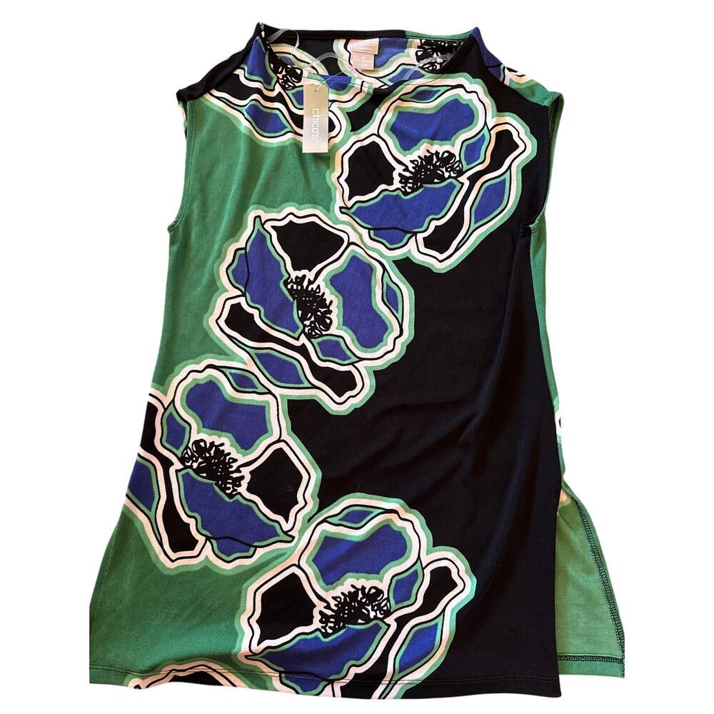 "CHICOS" TRAVELERS - NEW WITH TAGS, floral sleeveless top size 4/6